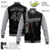 Custom Black Gray Guitar Music Festival 3D Pattern Design Bomber Full-Snap Varsity Letterman Jacket - Image 3