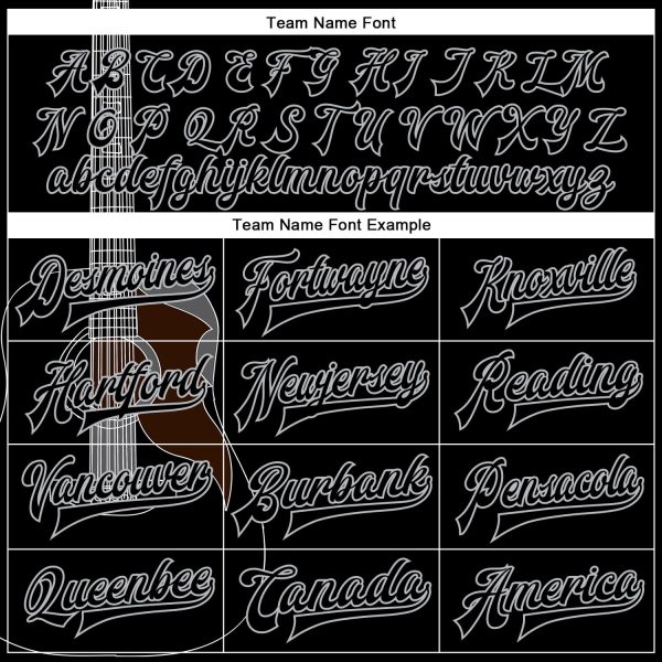 Custom Black Gray Guitar Music Festival 3D Pattern Design Bomber Full-Snap Varsity Letterman Jacket - Image 4
