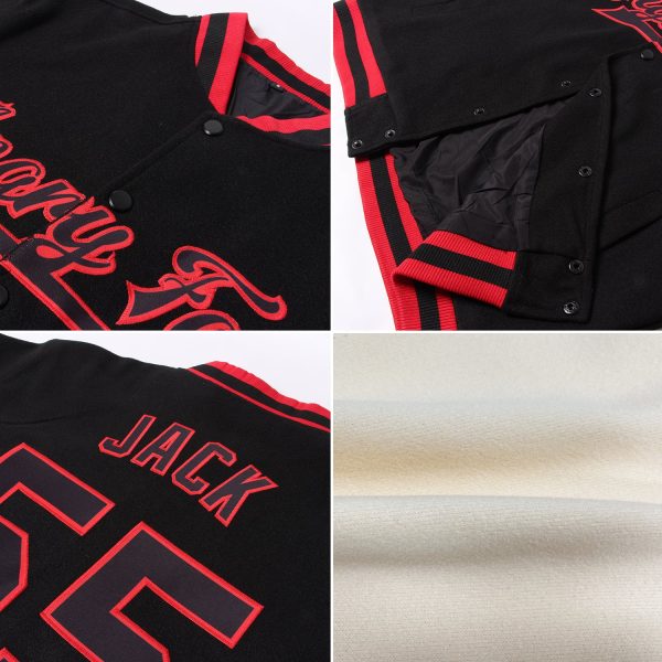 Custom Cream Kelly Green-Red Bomber Full-Snap Varsity Letterman Two Tone Jacket - Image 2