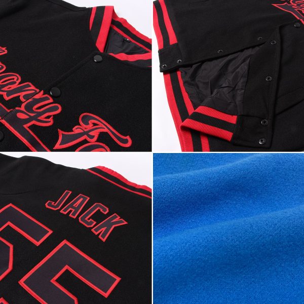 Custom Powder Blue White-Navy Bomber Full-Snap Varsity Letterman Two Tone Jacket - Image 2