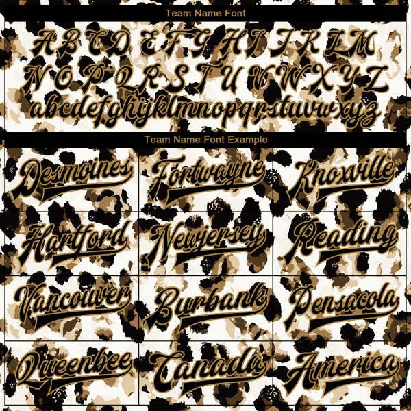 Custom White Black-Old Gold Leopard Print 3D Pattern Design Bomber Full-Snap Varsity Letterman Jacket - Image 4