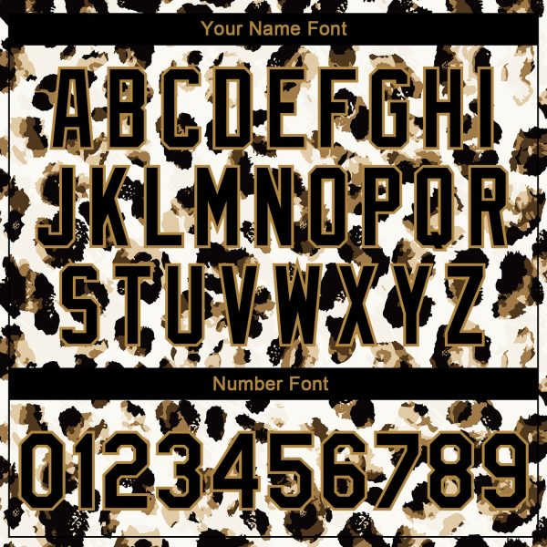 Custom White Black-Old Gold Leopard Print 3D Pattern Design Bomber Full-Snap Varsity Letterman Jacket - Image 5