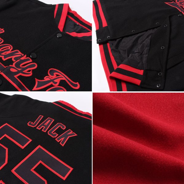 Custom Crimson Neon Green-Black Bomber Full-Snap Varsity Letterman Two Tone Jacket - Image 2