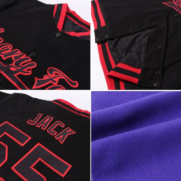 Custom Purple Light Blue Black-Pink Bomber Full-Snap Varsity Letterman Two Tone Jacket - Image 2