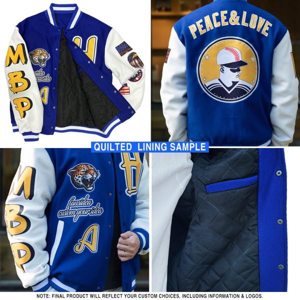 Custom White Black Check Board 3D Pattern Design Bomber Full-Snap Varsity Letterman Jacket - Image 3