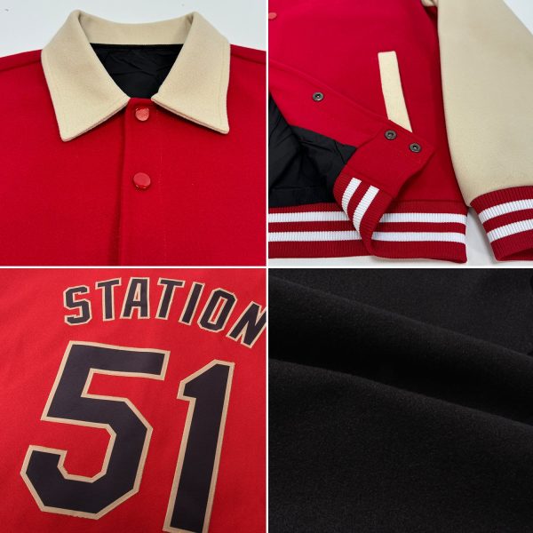 Custom Black Crimson-City Cream Bomber Full-Snap Varsity Letterman Two Tone Lapel Collar Byron Jacket - Image 2