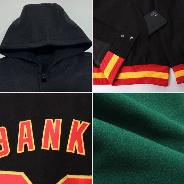 Custom Green Orange-Cream Bomber Full-Snap Varsity Letterman Two Tone Hoodie Jacket - Image 2