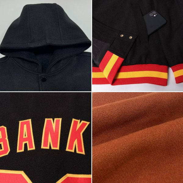Custom Texas Orange Kelly Green-Cream Bomber Full-Snap Varsity Letterman Two Tone Hoodie Jacket - Image 2
