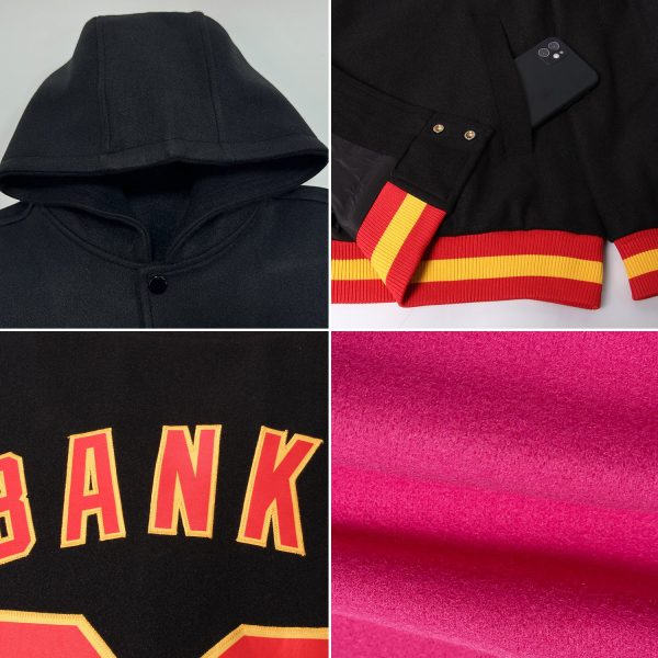 Custom Pink Light Blue-White Bomber Full-Snap Varsity Letterman Hoodie Jacket - Image 2