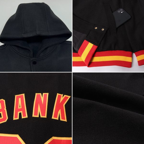 Custom Red Light Blue-White Gradient Square Shape 3D Pattern Design Bomber Full-Snap Varsity Letterman Hoodie Jacket - Image 2