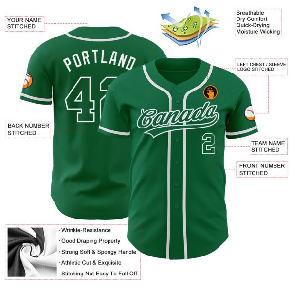 Custom Kelly Green Kelly Green-White Authentic Baseball Jersey - Image 3