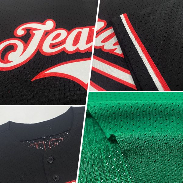 Custom Kelly Green Red-Gold Mesh Authentic Throwback Baseball Jersey - Image 2