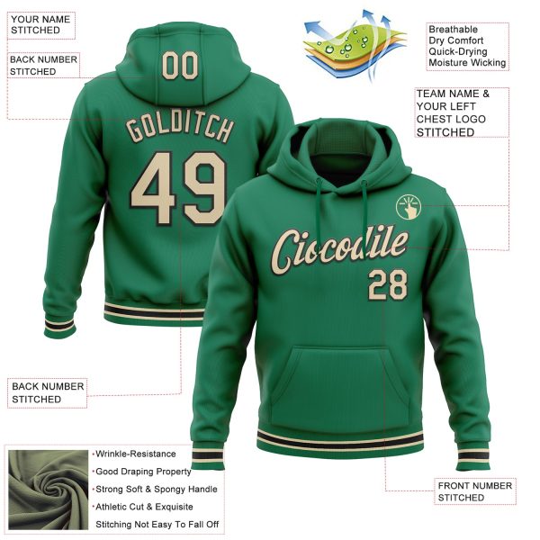 Custom Stitched Kelly Green Cream-Black Sports Pullover Sweatshirt Hoodie - Image 3
