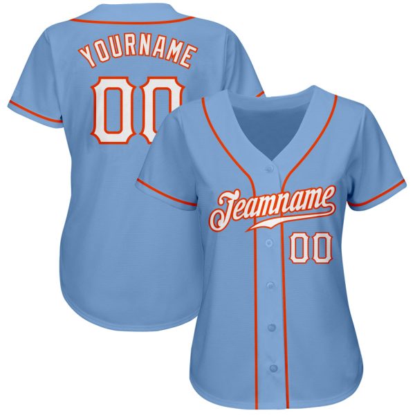 Custom Light Blue White-Orange Authentic Baseball Jersey - Image 2