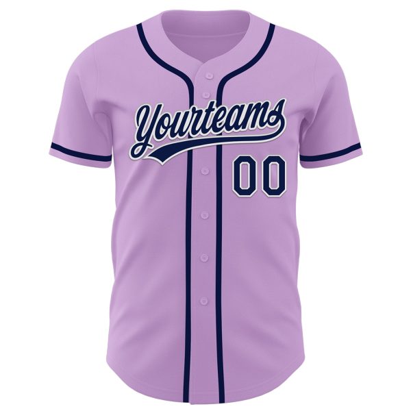 Custom Light Purple Navy-White Authentic Baseball Jersey - Image 2