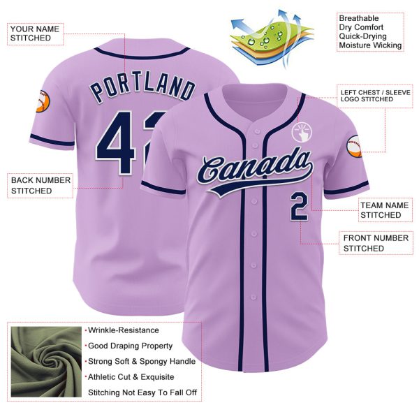 Custom Light Purple Navy-White Authentic Baseball Jersey - Image 3