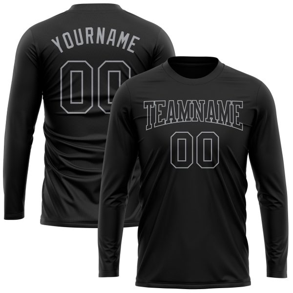 Custom Black Black-Gray Long Sleeve Performance T-Shirt - Image 2