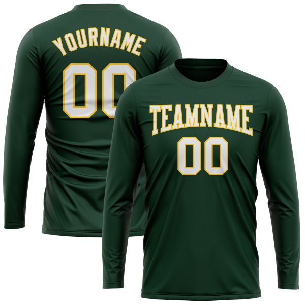 Custom Green White-Gold Long Sleeve Performance T-Shirt - Image 2