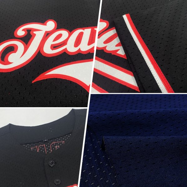 Custom Navy Gold Mesh Authentic Throwback Baseball Jersey - Image 2