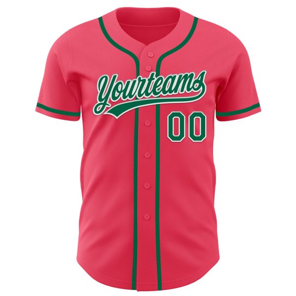 Custom Neon Pink Kelly Green-White Authentic Baseball Jersey - Image 2
