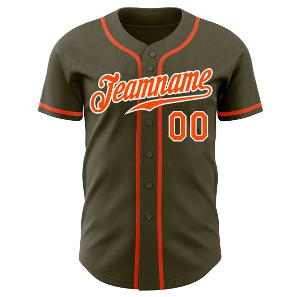 Custom Olive Orange-White Authentic Salute To Service Baseball Jersey - Image 2