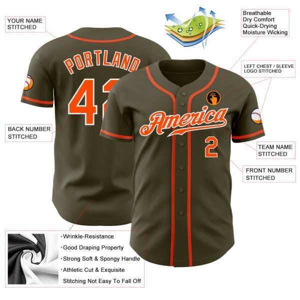 Custom Olive Orange-White Authentic Salute To Service Baseball Jersey - Image 3