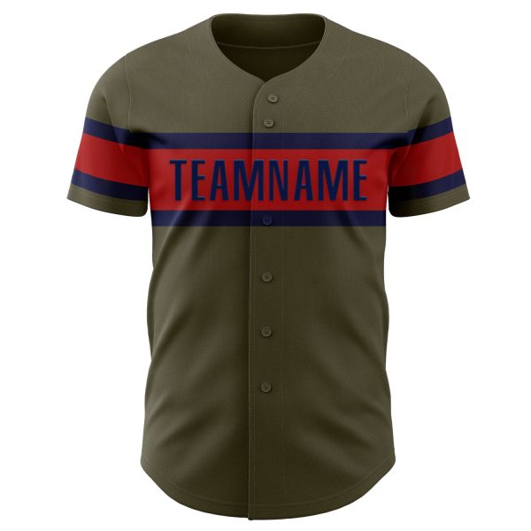 Custom Olive Red-Navy Authentic Salute To Service Baseball Jersey - Image 2