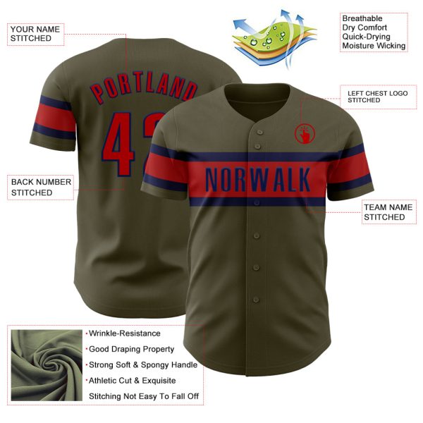 Custom Olive Red-Navy Authentic Salute To Service Baseball Jersey - Image 3