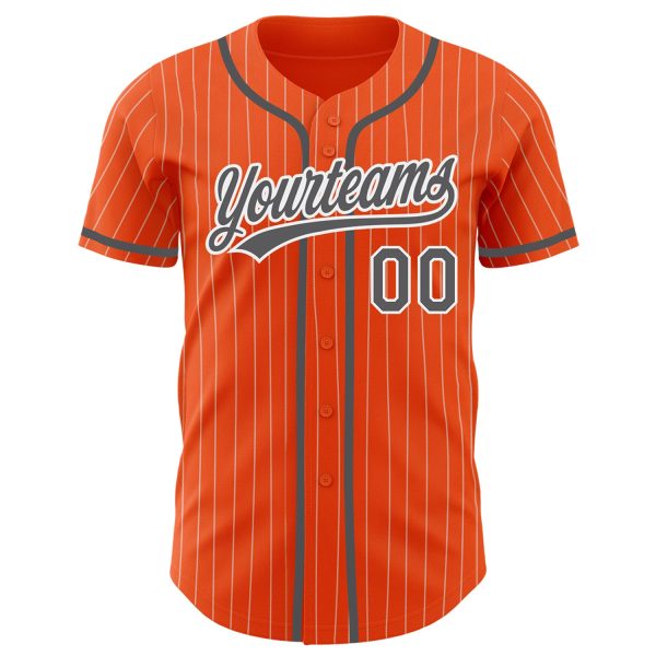 Custom Orange White Pinstripe Steel Gray Authentic Baseball Jersey - Image 2
