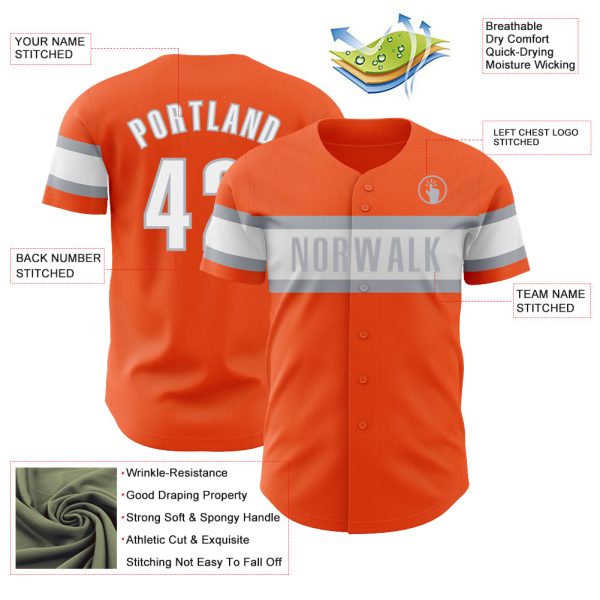 Custom Orange White-Gray Authentic Baseball Jersey - Image 3
