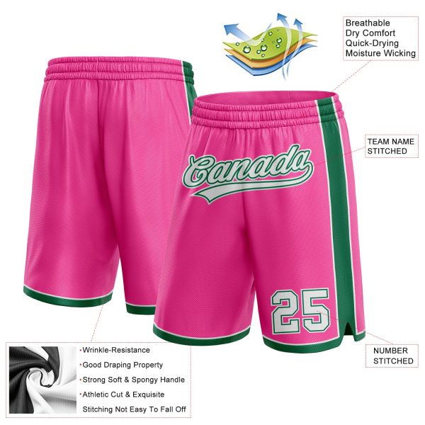 Custom Pink White-Kelly Green Authentic Basketball Shorts - Image 2