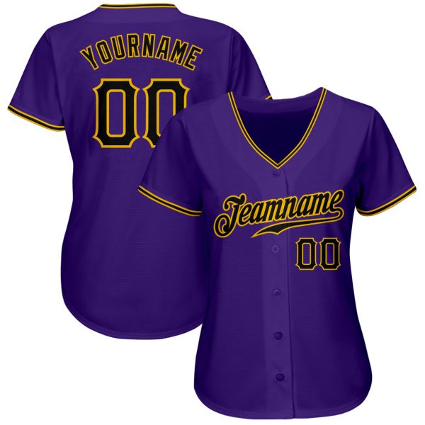 Custom Purple Black-Gold Authentic Baseball Jersey - Image 2