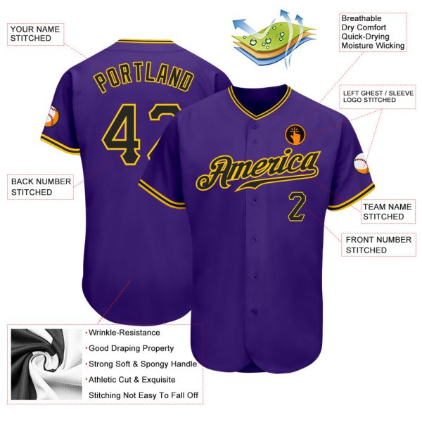 Custom Purple Black-Gold Authentic Baseball Jersey - Image 3