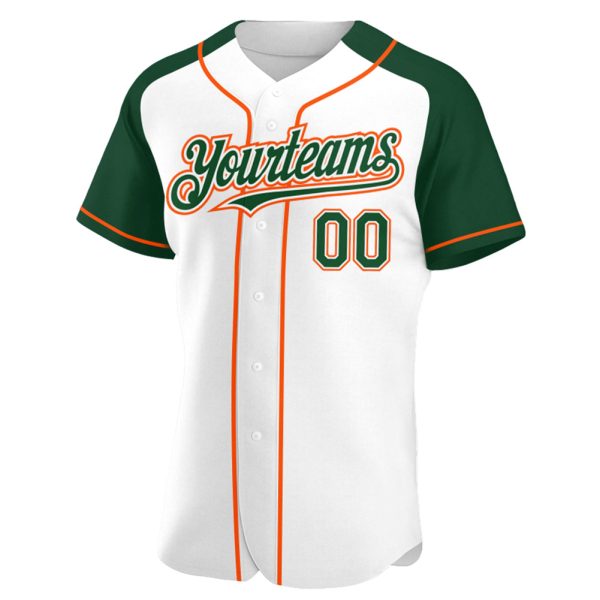 Custom White Green-Orange Authentic Raglan Sleeves Baseball Jersey - Image 2