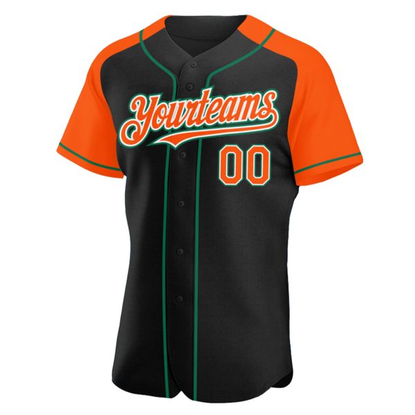 Custom Black Orange-Kelly Green Authentic Raglan Sleeves Baseball Jersey - Image 2