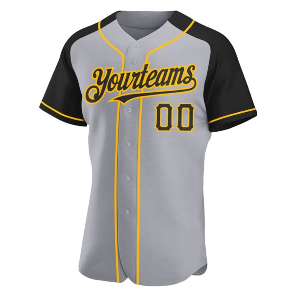 Custom Gray Black-Gold Authentic Raglan Sleeves Baseball Jersey - Image 2