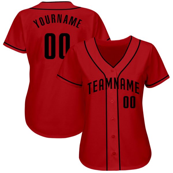 Custom Red Black Authentic Baseball Jersey - Image 2