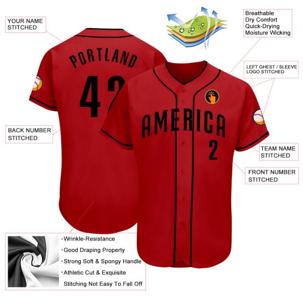 Custom Red Black Authentic Baseball Jersey - Image 3