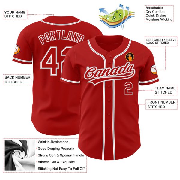 Custom Red Red-Gray Authentic Baseball Jersey - Image 3