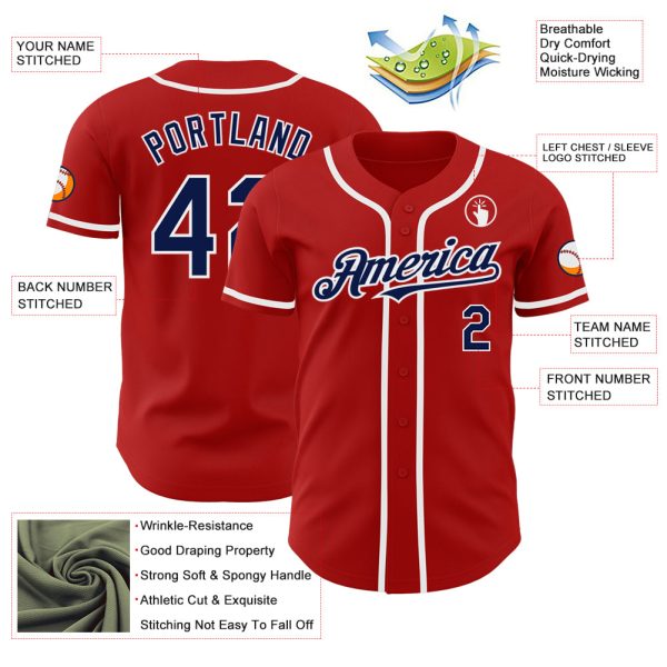Custom Red Navy-White Authentic Baseball Jersey - Image 3