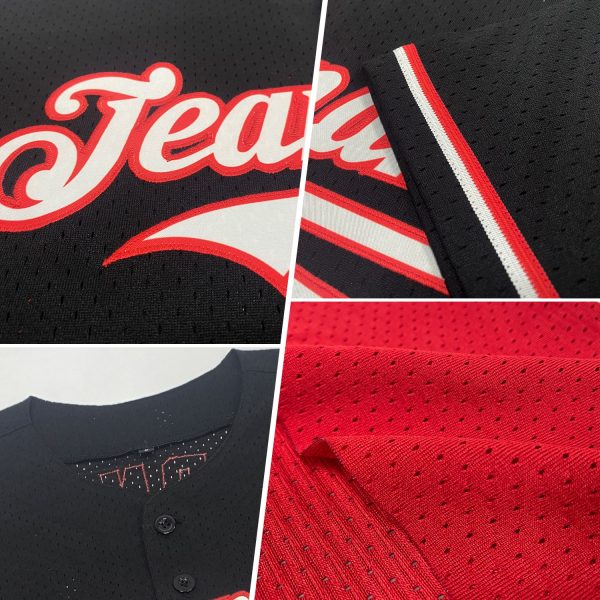 Custom Red Light Blue-Steel Gray Mesh Authentic Throwback Baseball Jersey - Image 2