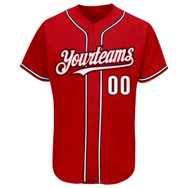 Custom Red White-Black Authentic Baseball Jersey - Image 2