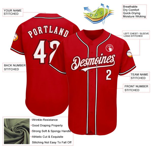 Custom Red White-Black Authentic Baseball Jersey - Image 3