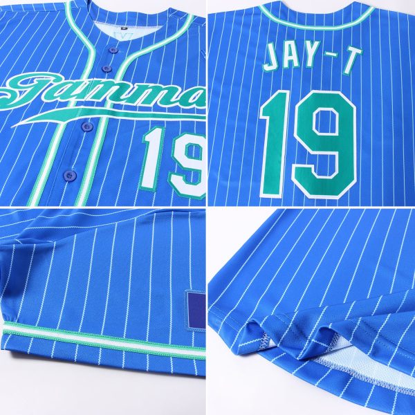 Custom Royal White Pinstripe Kelly Green-White Authentic Baseball Jersey - Image 6