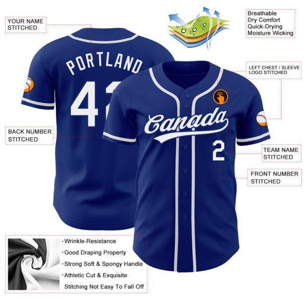 Custom Royal White Authentic Baseball Jersey - Image 3