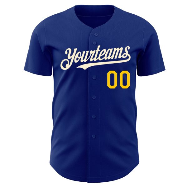 Custom Royal Yellow-Cream Authentic Baseball Jersey - Image 2