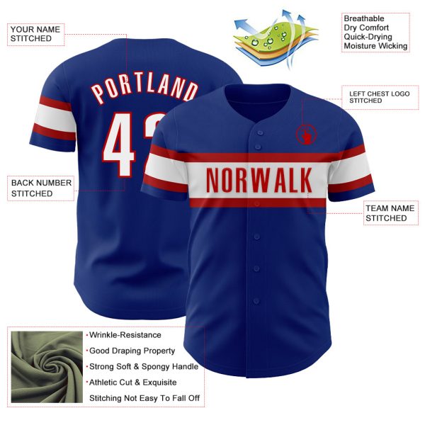Custom Royal White-Red Authentic Baseball Jersey - Image 3