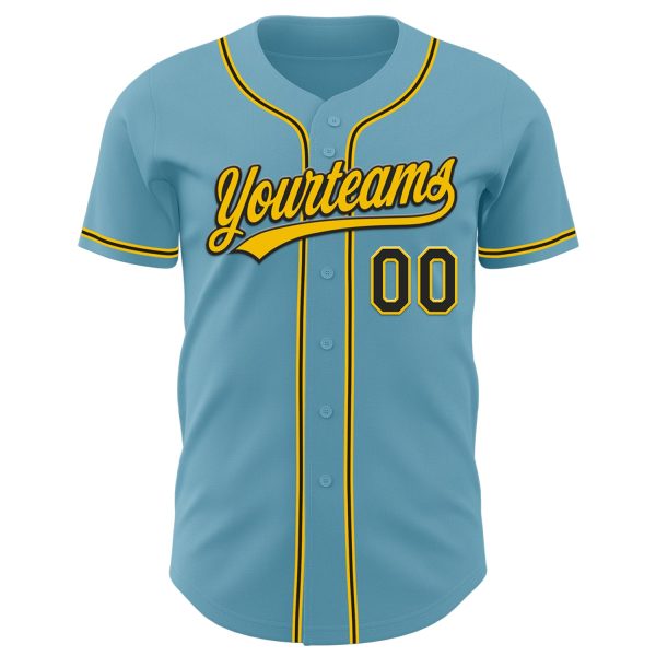 Custom Shadow Blue Black-Yellow Authentic Baseball Jersey - Image 2