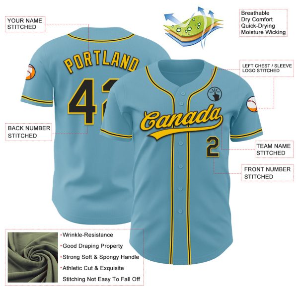 Custom Shadow Blue Black-Yellow Authentic Baseball Jersey - Image 3