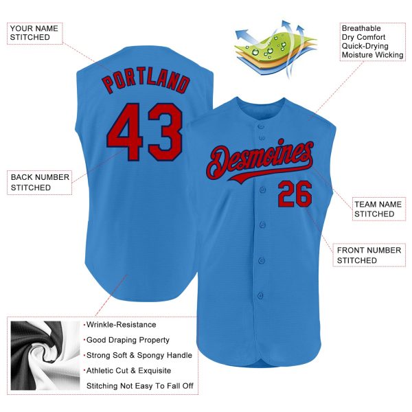 Custom Powder Blue Red-Navy Authentic Sleeveless Baseball Jersey - Image 2